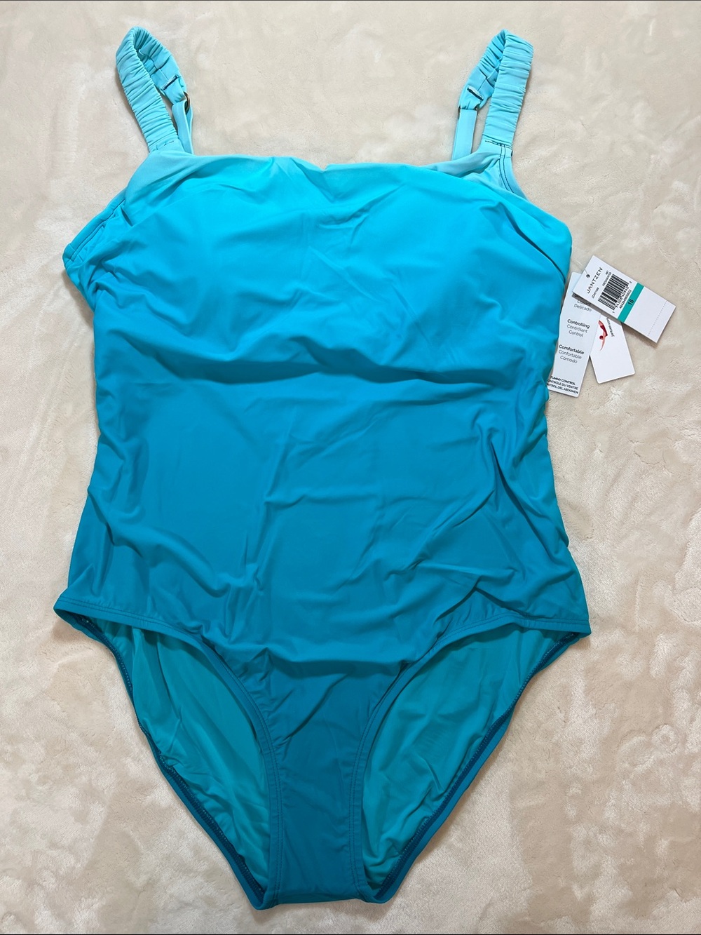 Jantzen Turquoise Ombre One-Piece Swimsuit with Tummy Control. Size 16. NWT